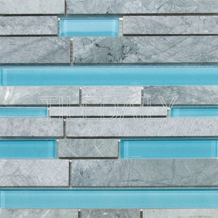 Random Brick Marble and Glass Mosaic Tile, Mixed Blue at TileDaily