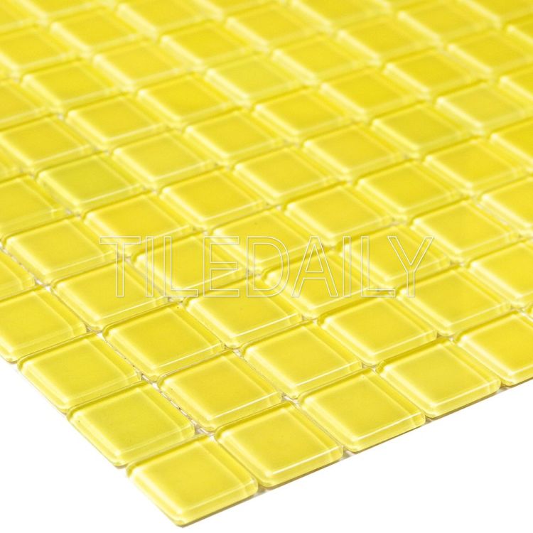 1x1 Yellow Glass Mosaic Tile, Available at TileDaily