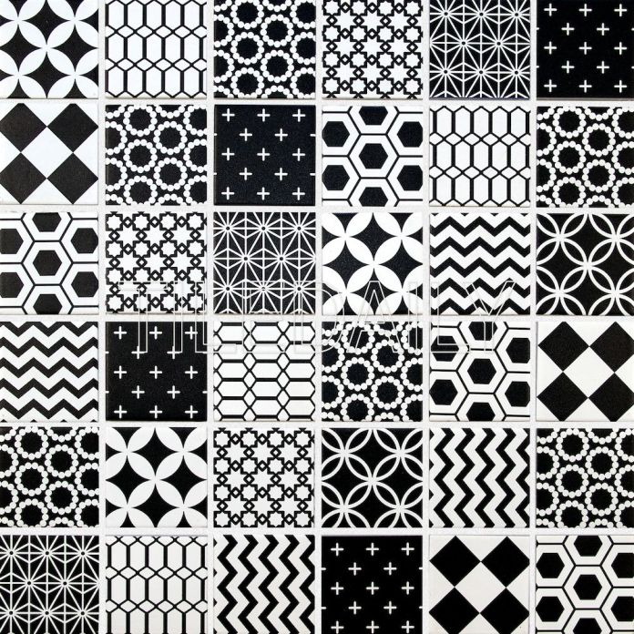 Geometric Pattern Mosaic Tile Black And White Tiledaily