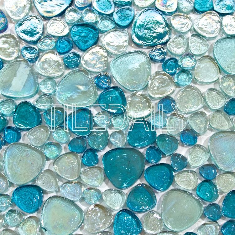 iridescent pebble glass mosaic pool tile turquoise blue