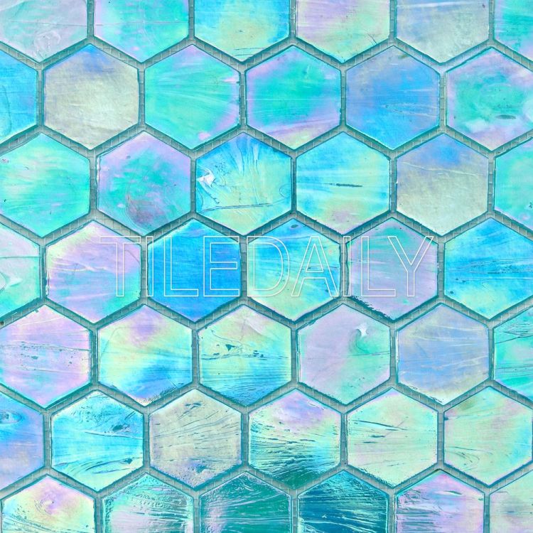 glacier hexagon glass mosaic pool tile iridescent blue