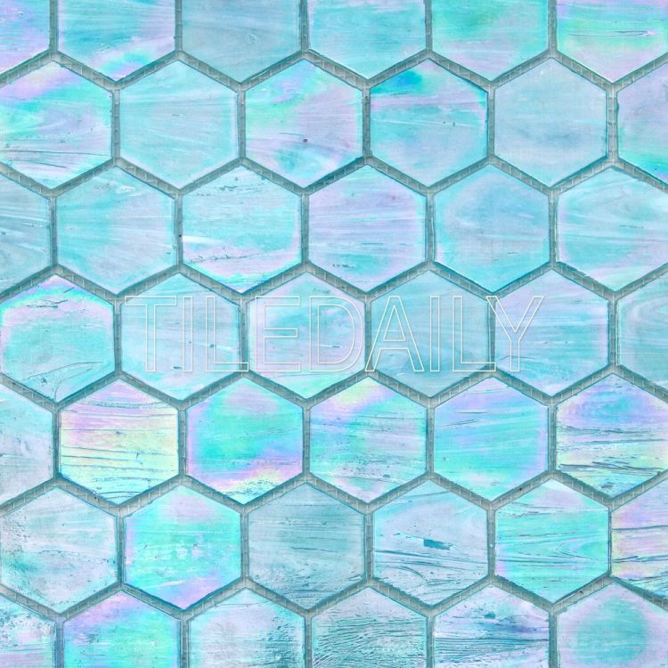 glacier hexagon glass mosaic pool tile iridescent blue