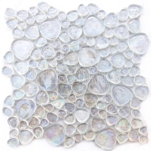 ice white iridescent pebble glass mosaic tile for wall and shower floor